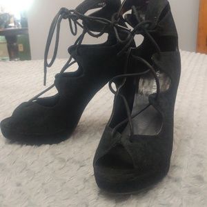 Black Newport News 4 inch peep toe shoes